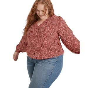 MADEWELL Wrap Top Plus Size 3X Kinston Side-Button in Park Picnic Red Floral‎